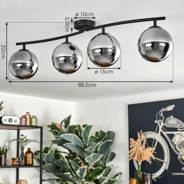 hofstein Gastor Plafonnier Chrome, Fumé, 4 lumières* Lampes Modernes
