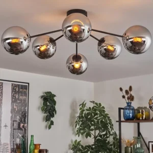 hofstein Gastor Plafonnier Chrome, Fumé, 6 lumières* Lampes Modernes