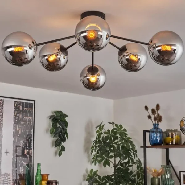 hofstein Gastor Plafonnier Chrome, Fumé, 6 lumières* Lampes Modernes