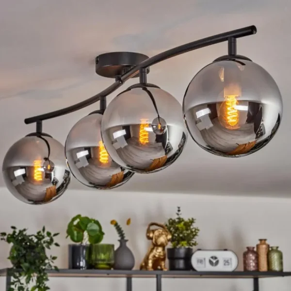 hofstein Gastor Plafonnier Chrome, Fumé, 4 lumières* Lampes Modernes