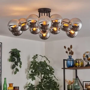 hofstein Gastor Plafonnier Chrome, Fumé, 12 lumières* Lampes Modernes