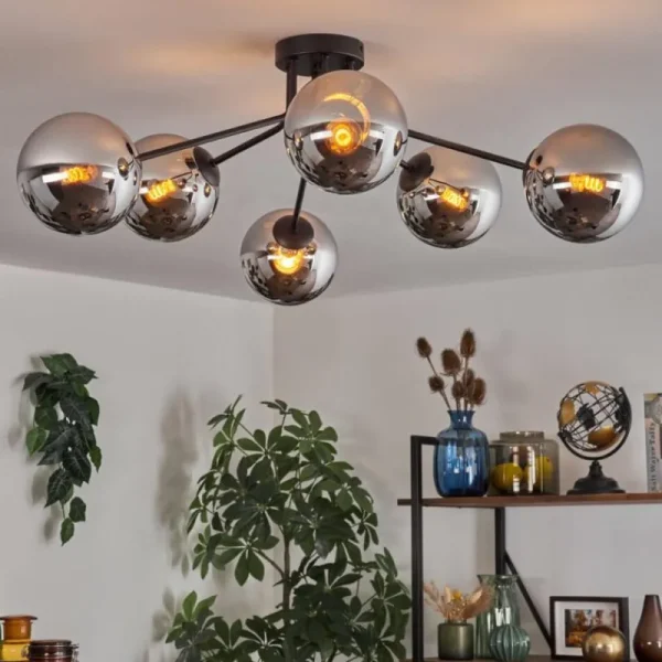 hofstein Gastor Plafonnier Chrome, Fumé, 6 lumières* Lampes Modernes