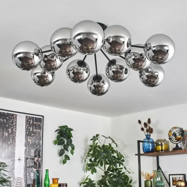 hofstein Gastor Plafonnier Chrome, Fumé, 12 lumières* Lampes Modernes