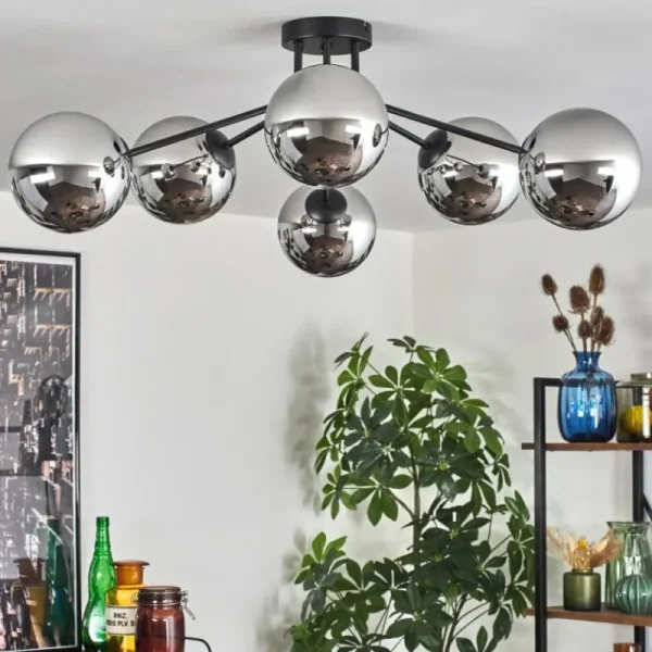 hofstein Gastor Plafonnier Chrome, Fumé, 6 lumières* Lampes Modernes