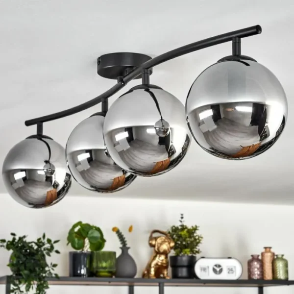 hofstein Gastor Plafonnier Chrome, Fumé, 4 lumières* Lampes Modernes