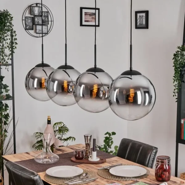hofstein Gastor Suspension, Boule lumineuse, Suspension Chrome, Clair, Fumé, 4 lumières* Lampes Modernes