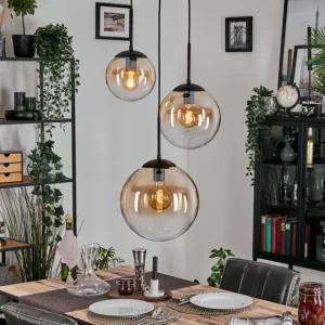 hofstein Gastor Suspension, Boule lumineuse, Suspension 30 cm Ambre, Clair, 3 lumières* Lampes En Verre