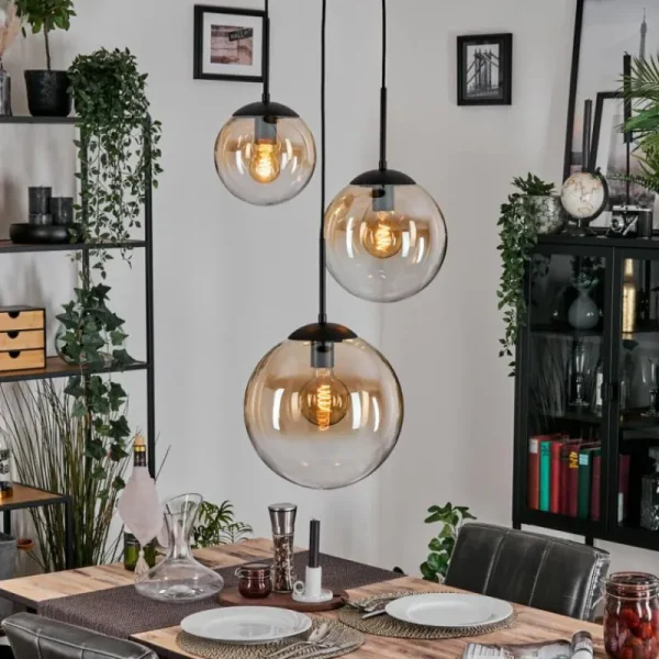 hofstein Gastor Suspension, Boule lumineuse, Suspension 30 cm Ambre, Clair, 3 lumières* Lampes En Verre