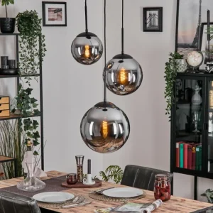 hofstein Gastor Suspension, Boule lumineuse 30 cm Fumé, 3 lumières* Lampes Modernes