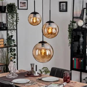 hofstein Gastor Suspension, Boule lumineuse Ambre, 3 lumières* Lampes En Verre