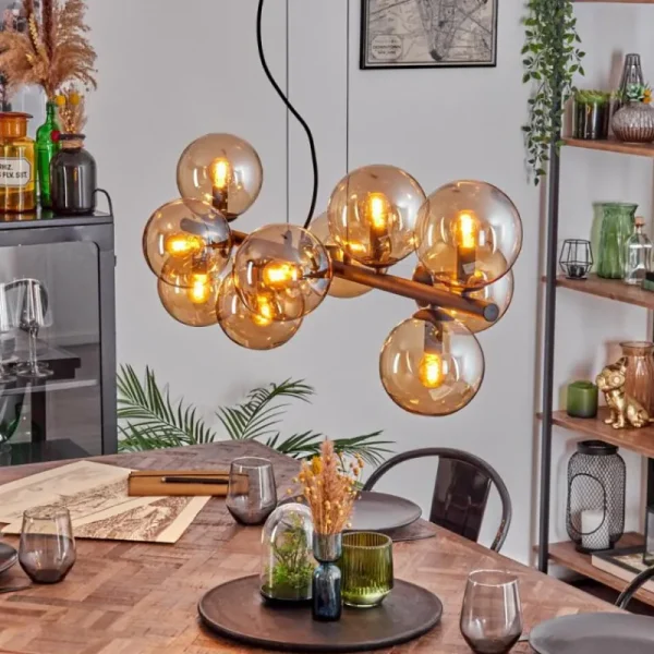 hofstein Gastor Suspension, Boule lumineuse, Suspension Ambre, 10 lumières* Lampes En Verre