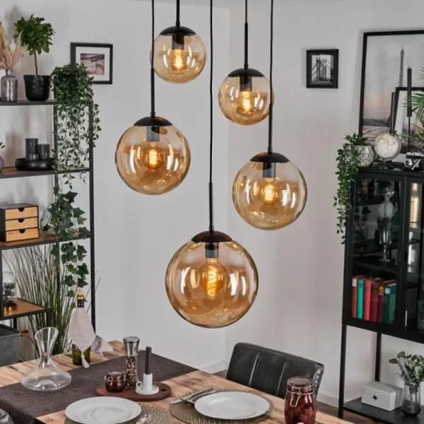hofstein Gastor Suspension, Boule lumineuse 45 cm Noir, 5 lumières* Lampes En Verre
