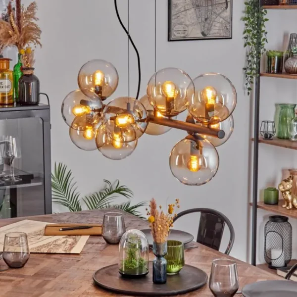 hofstein Gastor Suspension, Boule lumineuse, Suspension Ambre, Clair, 10 lumières* Lampes En Verre
