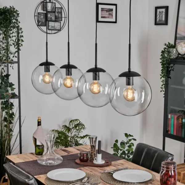 hofstein Gastor Suspension, Boule lumineuse, Suspension Clair, 4 lumières* Lampes En Verre