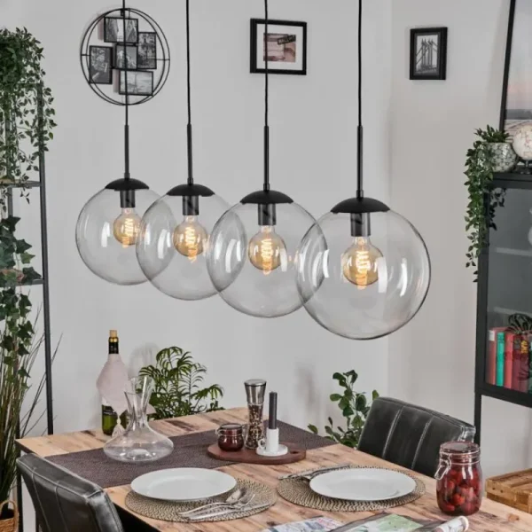 hofstein Gastor Suspension, Boule lumineuse, Suspension Clair, 4 lumières* Lampes En Verre