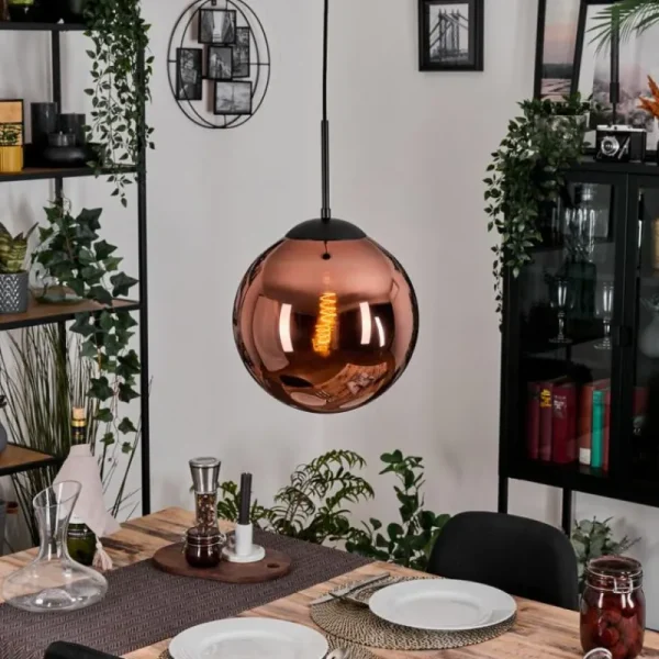 hofstein Gastor Suspension, Boule lumineuse, Suspension Cuivré, 1 lumière* Lampes En Verre