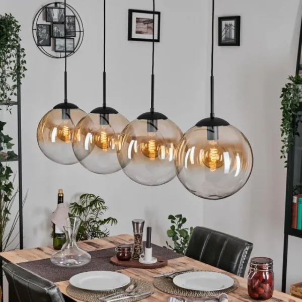 hofstein Gastor Suspension, Boule lumineuse, Suspension Ambre, Clair, 4 lumières* Lampes En Verre