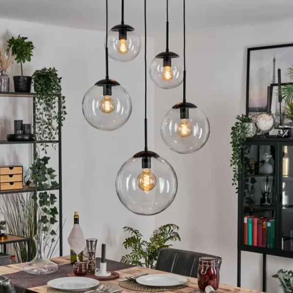 hofstein Gastor Suspension, Boule lumineuse 45 cm Noir, 5 lumières* Lampes En Verre