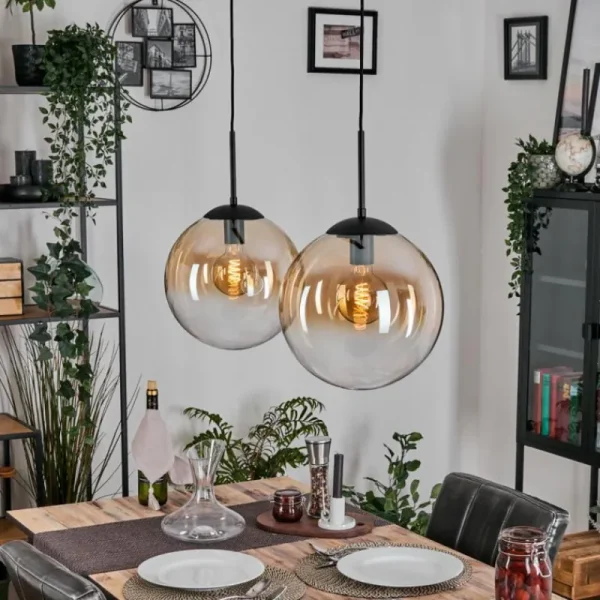 hofstein Gastor Suspension, Boule lumineuse Noir, 2 lumières* Lampes En Verre