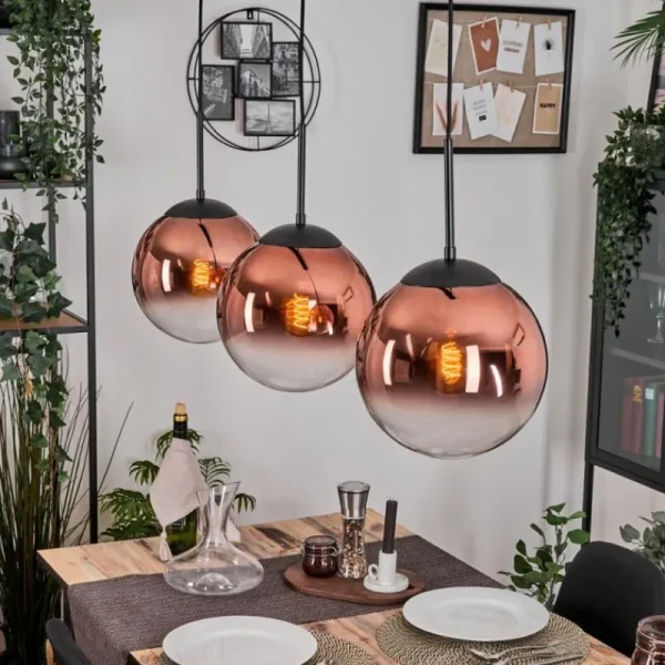 hofstein Gastor Suspension, Boule lumineuse, Suspension Clair, Cuivré, 3 lumières* Lampes En Verre