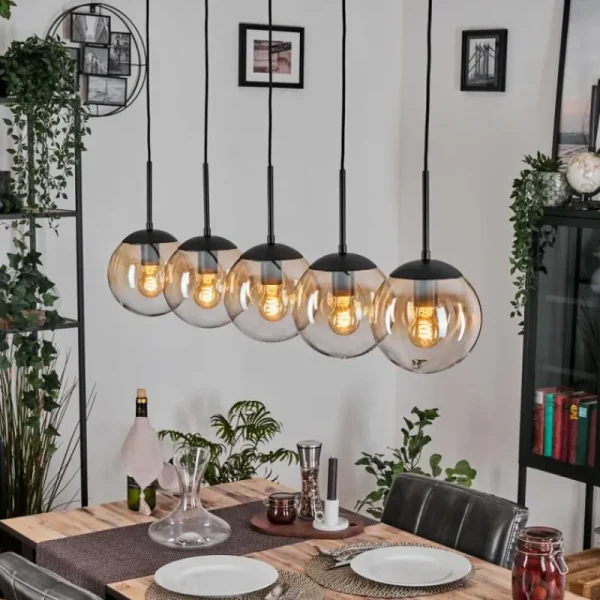 hofstein Gastor Suspension, Boule lumineuse, Suspension Ambre, Clair, 5 lumières* Lampes En Verre