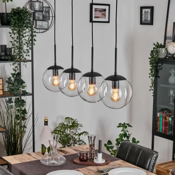 hofstein Gastor Suspension, Boule lumineuse, Suspension Clair, 4 lumières* Lampes En Verre