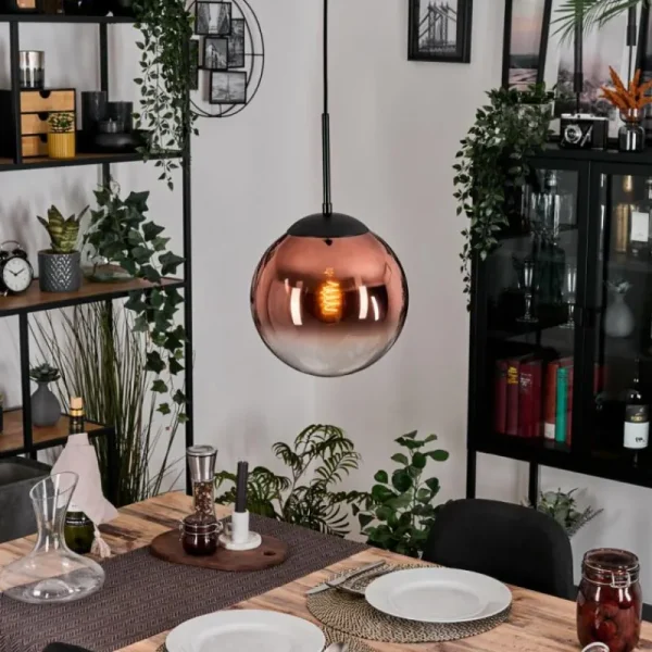 hofstein Gastor Suspension, Boule lumineuse, Suspension Clair, Cuivré, 1 lumière* Lampes En Verre