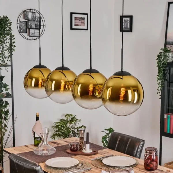 hofstein Gastor Suspension, Boule lumineuse, Suspension Or, Clair, 4 lumières* Lampes En Verre