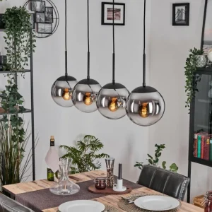 hofstein Gastor Suspension, Boule lumineuse, Suspension Chrome, Fumé, 4 lumières* Lampes Modernes