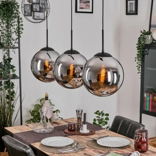 hofstein Gastor Suspension, Boule lumineuse, Suspension Chrome, Fumé, 3 lumières* Lampes Modernes