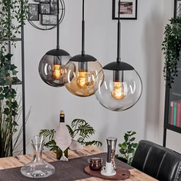 hofstein Gastor Suspension, Boule lumineuse Ambre, Clair, Fumé, 3 lumières* Lampes Modernes