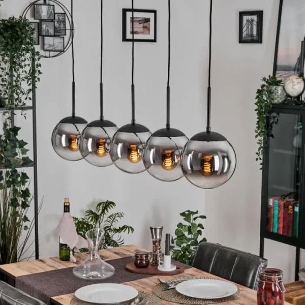 hofstein Gastor Suspension, Boule lumineuse, Suspension Chrome, Clair, Fumé, 5 lumières* Lampes Modernes