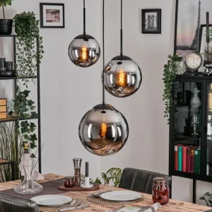 hofstein Gastor Suspension, Boule lumineuse Chrome, Fumé, 3 lumières* Lampes Modernes