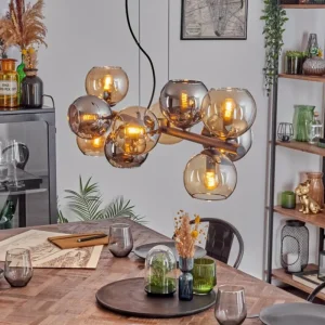 hofstein Gastor Suspension, Boule lumineuse, Suspension Ambre, Chrome, Fumé, 10 lumières* Lampes Modernes