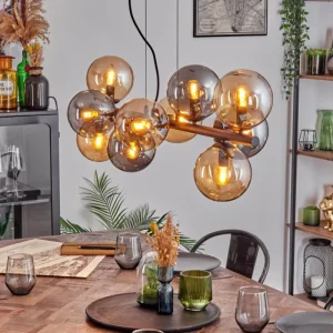 hofstein Gastor Suspension, Boule lumineuse, Suspension Ambre, Fumé, 10 lumières* Lampes Modernes