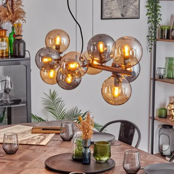 hofstein Gastor Suspension, Boule lumineuse, Suspension Ambre, Fumé, 10 lumières* Lampes Modernes