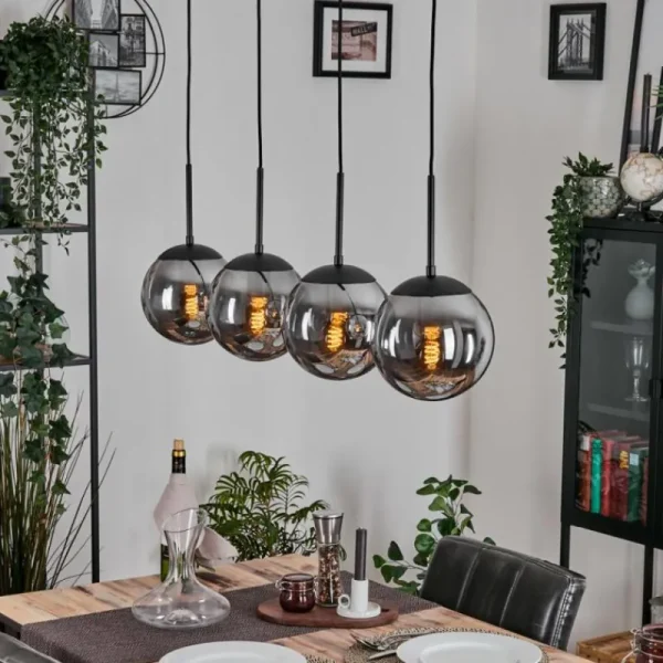 hofstein Gastor Suspension, Boule lumineuse, Suspension Fumé, 4 lumières* Lampes Modernes