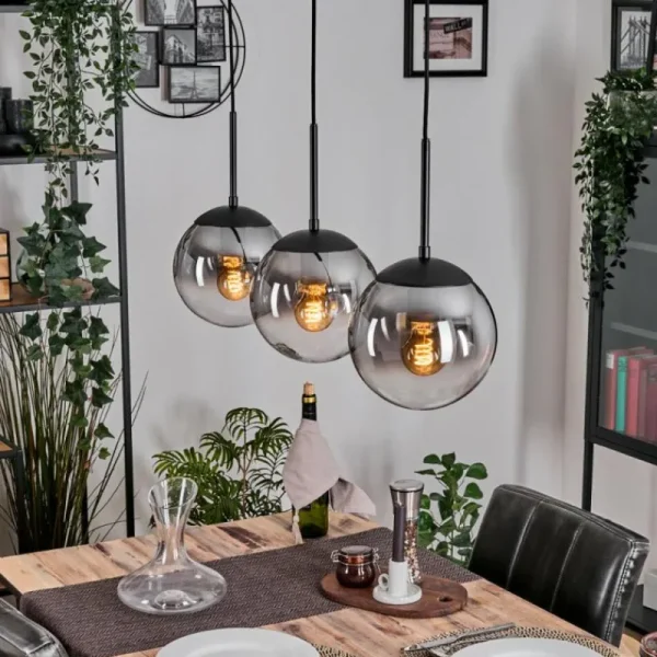 hofstein Gastor Suspension, Boule lumineuse Clair, Fumé, 3 lumières* Lampes Modernes