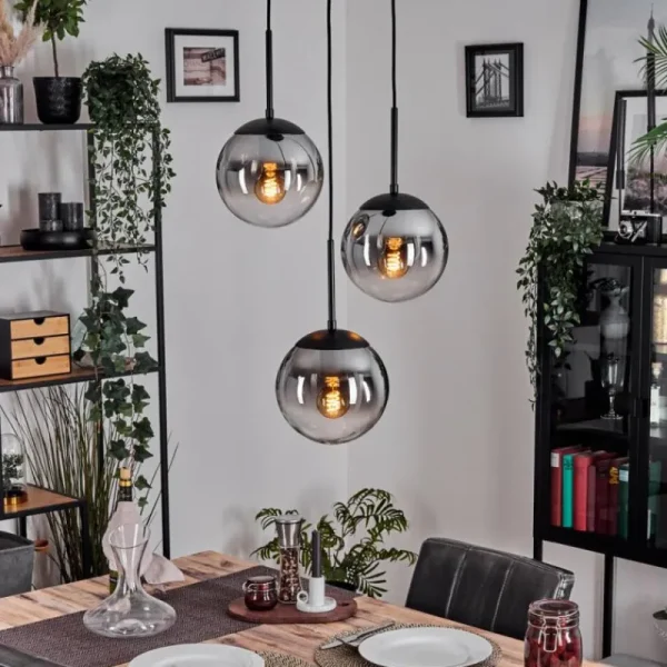hofstein Gastor Suspension, Boule lumineuse 30 cm Clair, Fumé, 3 lumières* Lampes Modernes