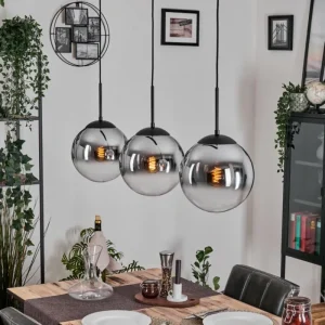 hofstein Gastor Suspension, Boule lumineuse, Suspension Chrome, Clair, Fumé, 3 lumières* Lampes Modernes