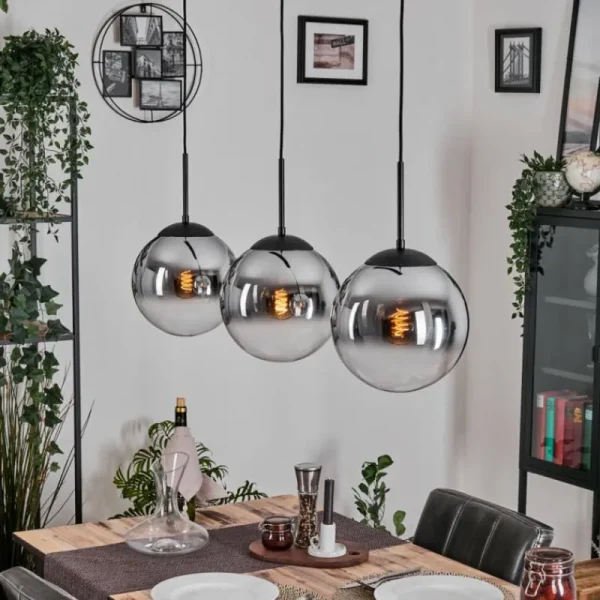 hofstein Gastor Suspension, Boule lumineuse, Suspension Chrome, Clair, Fumé, 3 lumières* Lampes Modernes
