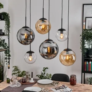 hofstein Gastor Suspension, Boule lumineuse, Suspension Ambre, Clair, Fumé, 6 lumières* Lampes Modernes