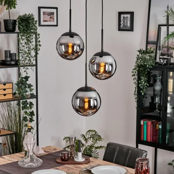 hofstein Gastor Suspension, Boule lumineuse Chrome, Fumé, 3 lumières* Lampes Modernes