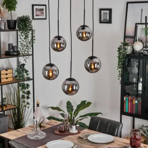 hofstein Gastor Suspension, Boule lumineuse, Suspension Fumé, 5 lumières* Lampes Modernes