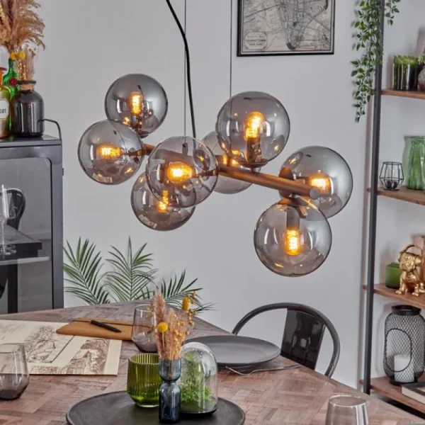 hofstein Gastor Suspension, Boule lumineuse, Suspension Fumé, 8 lumières* Lampes Modernes