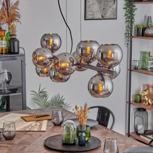 hofstein Gastor Suspension, Boule lumineuse, Suspension Chrome, Fumé, 10 lumières* Lampes Modernes