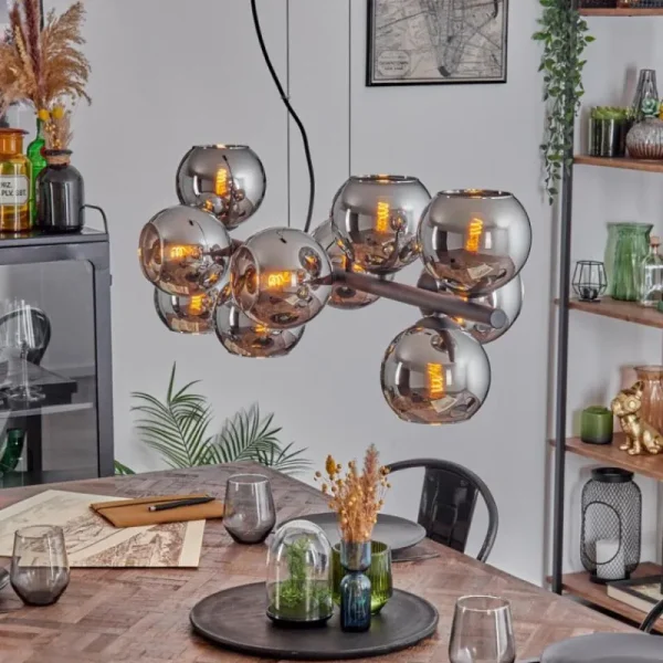hofstein Gastor Suspension, Boule lumineuse, Suspension Chrome, Fumé, 10 lumières* Lampes Modernes