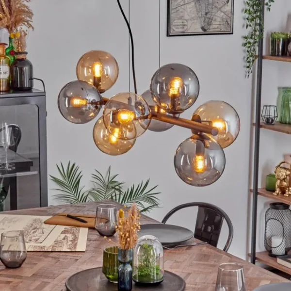 hofstein Gastor Suspension, Boule lumineuse, Suspension Ambre, Fumé, 8 lumières* Lampes Modernes
