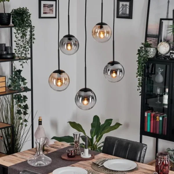 hofstein Gastor Suspension, Boule lumineuse, Suspension Ambre, Clair, Fumé, 5 lumières* Lampes Modernes