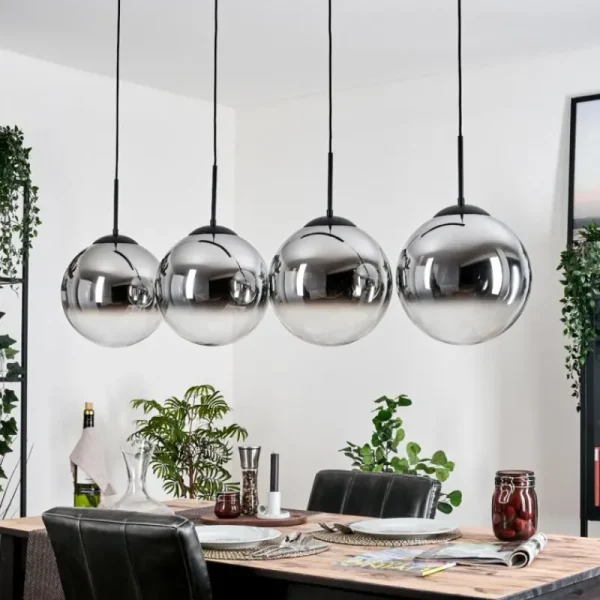hofstein Gastor Suspension, Boule lumineuse, Suspension Chrome, Clair, Fumé, 4 lumières* Lampes Modernes